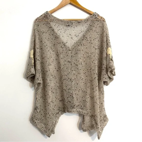 Vintage Open Knit Oatmeal Beige Boho Indie Hipster Big Button Cardigan Sweater - Picture 7 of 8